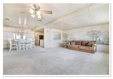 living room and kitchen table of our rental house